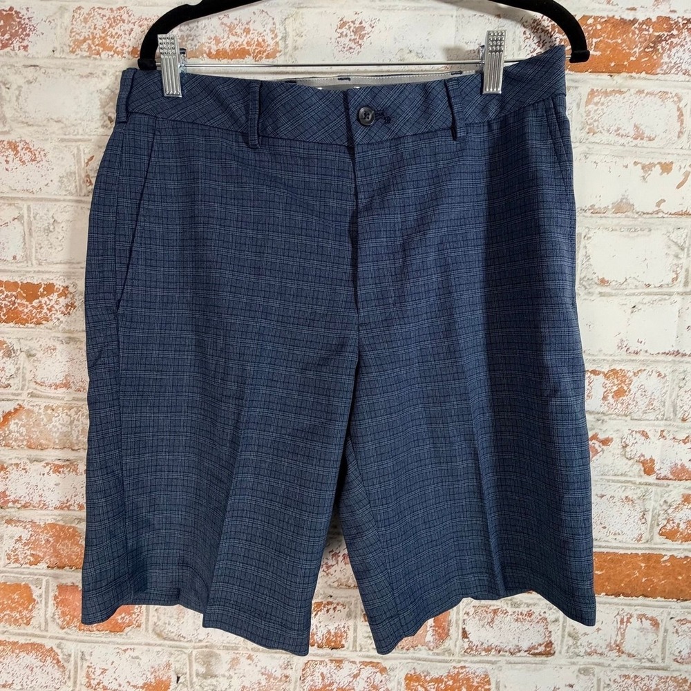 Walter Hagen Golf Shorts Mens 34 Blue Micro Check Flat Front Casual Plaid